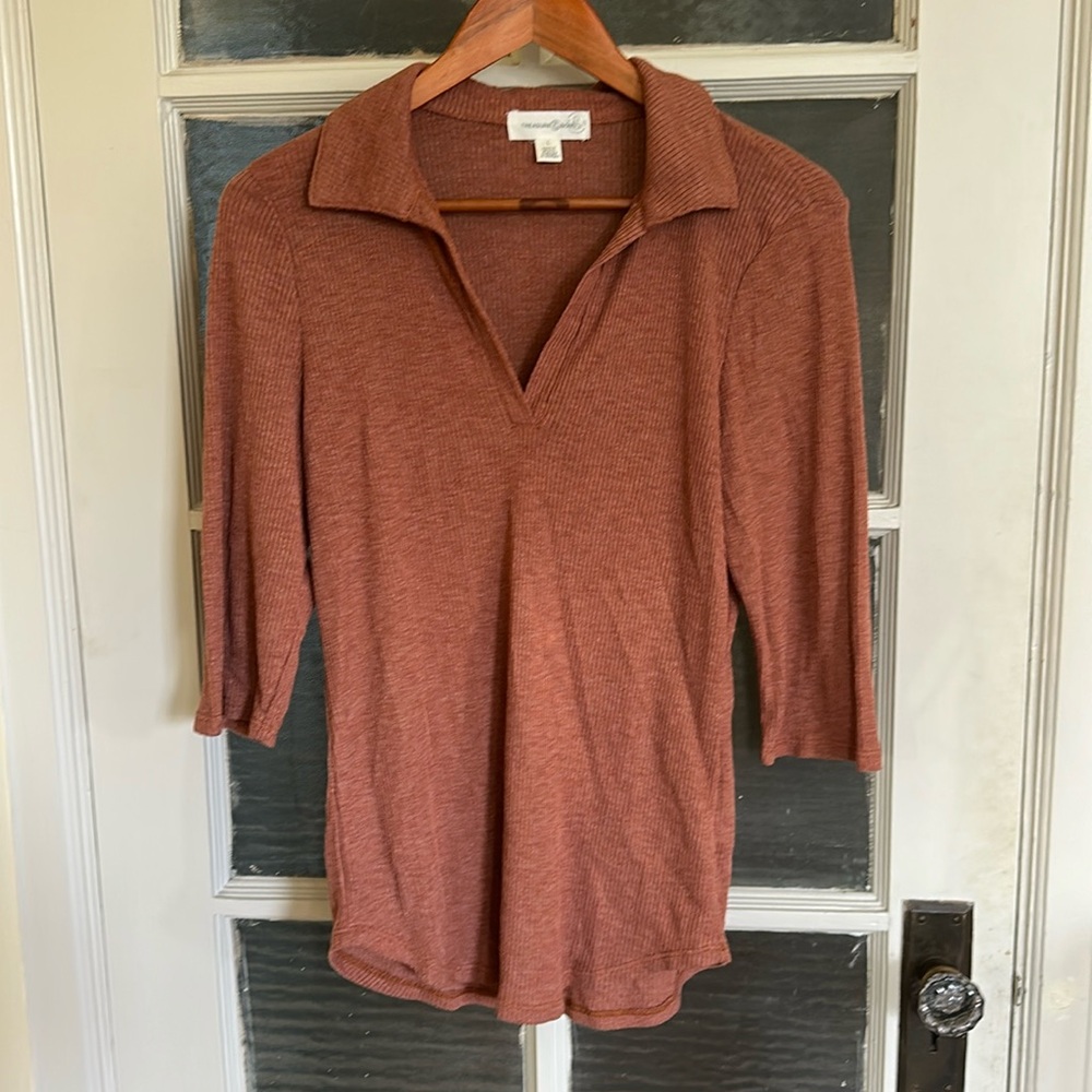 Treasure & Bond V Neck Collared Shirt